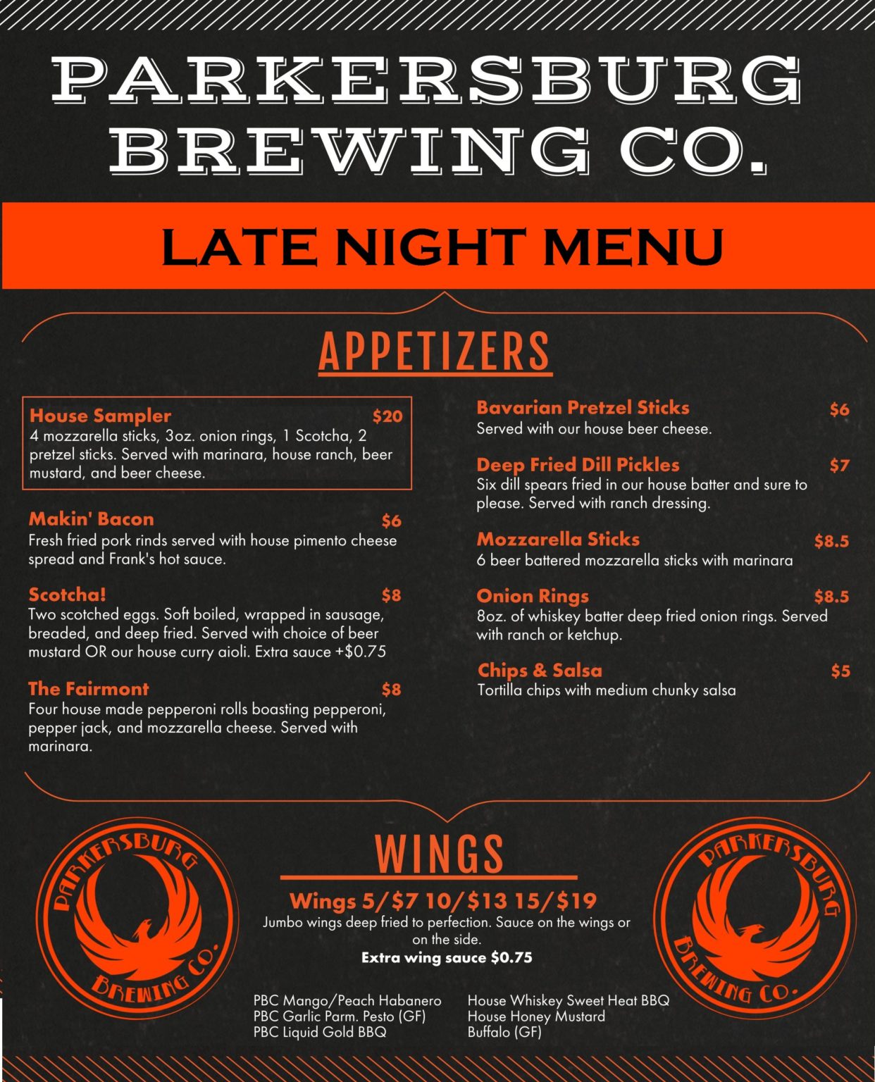 Menu Parkersburg Brewing Co.